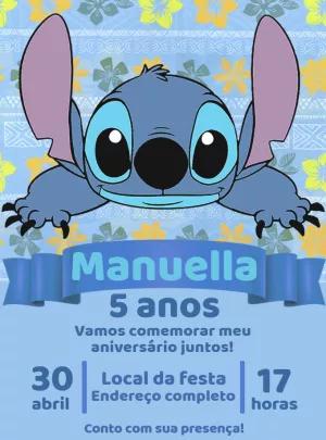 Convite de Aniversário Stitch para Editar e Imprimir