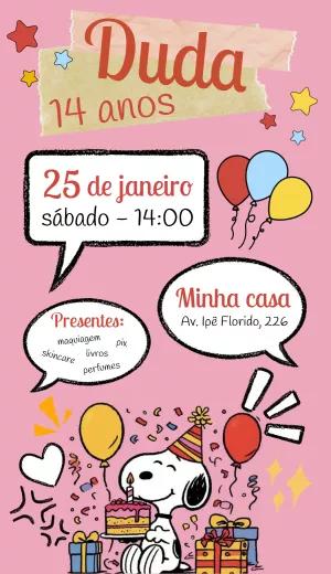 Convite de Aniversário Snoopy para Editar Online