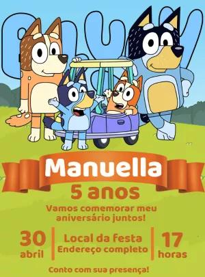 Convite de Aniversário Bluey e sua Turma Reunida para Editar