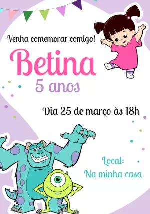 Convite Aniversário Monstros S.A. Boo para Editar Online