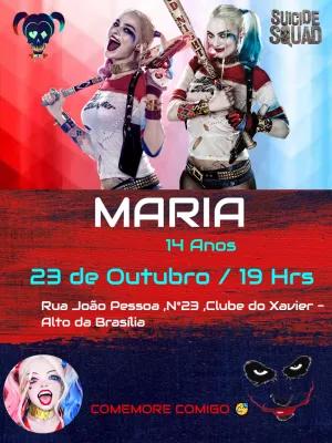 Convite de Aniversário Arlequina Esquadrão Suicida para Editar