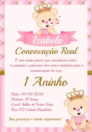 Convite Aniversário Ursinha Princesa para Editar Online