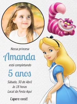 Convite Aniversário Alice no País das Maravilhas com Foto para Editar