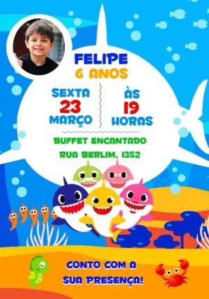Convite de Aniversário Baby Shark com Foto para Editar Online