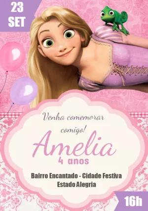 Convite de Aniversário Rapunzel Enrolados para Editar Online