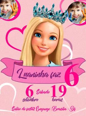 Convite Aniversário Barbie com Foto para Editar Online