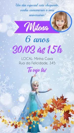 Convite Aniversário Frozen com Foto para Editar Online