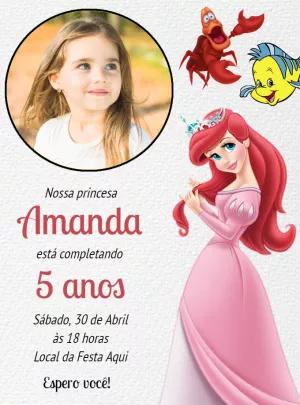 Convite Aniversário Ariel com Foto para Editar Online