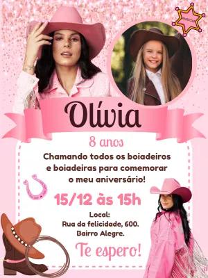 Convite de Aniversário Boiadeira com Foto para Editar Online
