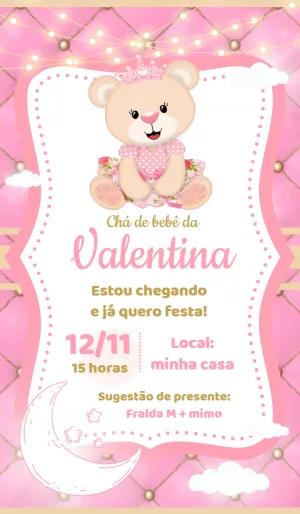 Convite Chá de Bebê Ursinha Princesa para Editar Online