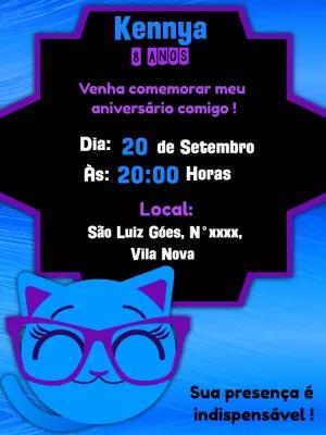 Convite de Aniversário Bolofofos Gatinho Azul para Editar Online