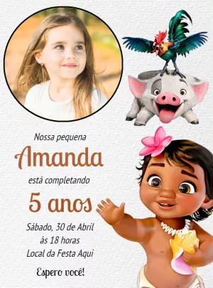 Convite Aniversário Moana Baby com Foto para Editar Online