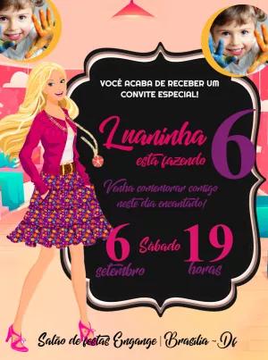 Convite Aniversário Barbie com Foto para Editar Online
