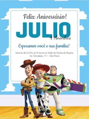 Convite Aniversário Toy Story com Personagens para Editar Online