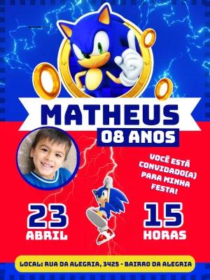 Convite de Aniversário Sonic com Foto para Editar Online