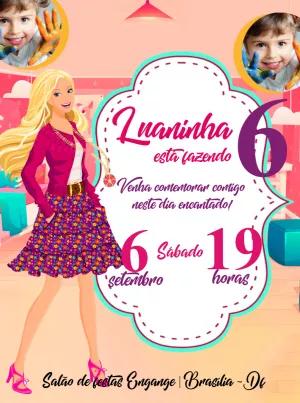 Convite de Aniversário Barbie com Foto para Editar Online