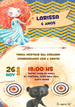 Convite Aniversário Valente com Merida para Editar Online