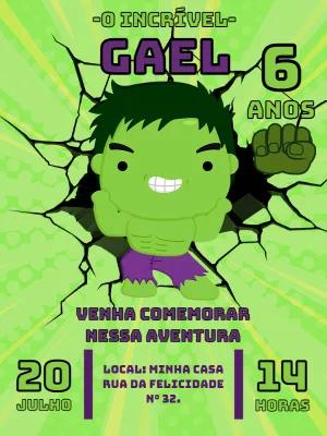 Convite de Aniversário do Hulk para Editar e Imprimir