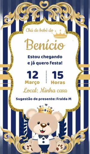 Convite Chá de Bebê Ursinho Príncipe Azul para Editar Online