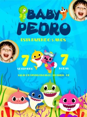 Convite de Aniversário Baby Shark com Foto para Editar Online