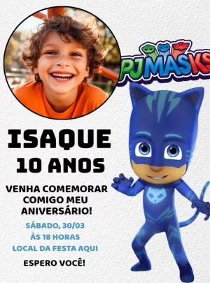 Convite Aniversário PJ Masks com Foto para Editar Online