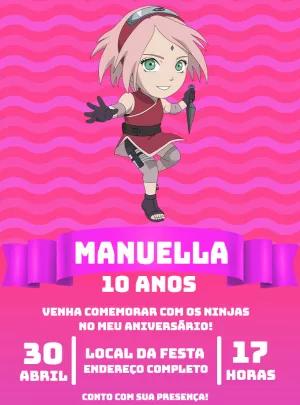Convite de Aniversário Sakura Chibi para Editar Online