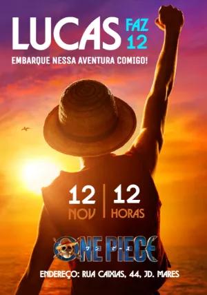 Convite de Aniversário One Piece com Personagens para Editar Online