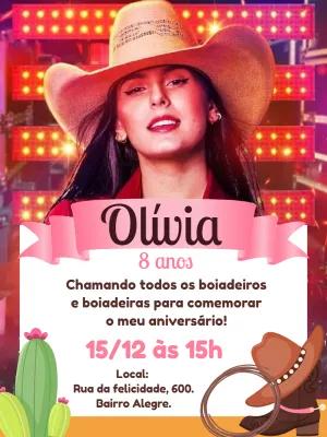 Convite de Aniversário Boiadeira Ana Castela para Editar Online
