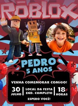 Convite de Aniversário Roblox com Foto para Editar Online