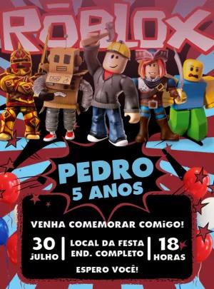 Convite de Aniversário Roblox com Personagens para Editar Online