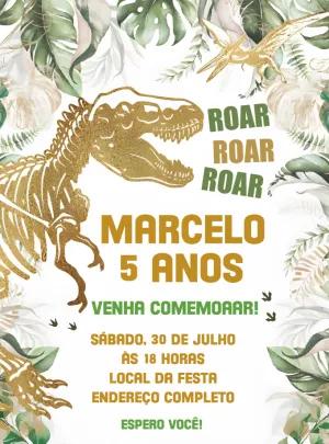 Convite Aniversário Dinossauro Dourado para Editar Online