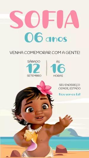 Convite Aniversário Moana Baby Editável Online para Imprimir