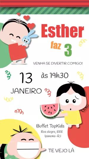 Convite de Aniversário Turma da Mônica Toy para Editar Online