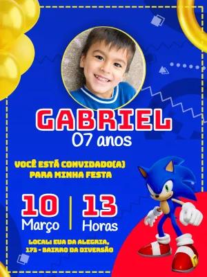 Convite de Aniversário Sonic com Foto para Editar Online