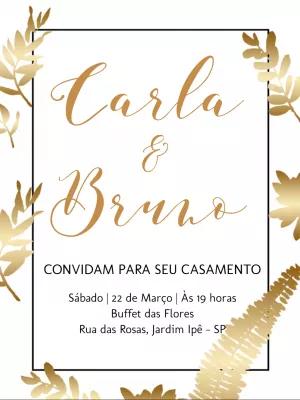 Convite de Casamento Folhagem Dourada para Editar Online