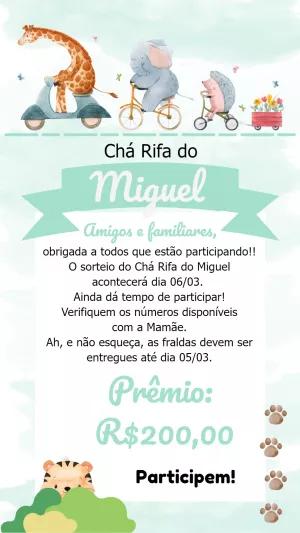 Convite Chá Rifa Safari com Animais para Editar Online