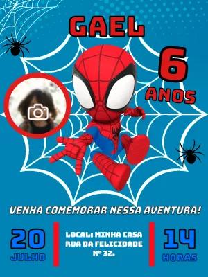 Convite Aniversário Homem-Aranha com Foto para Editar Online