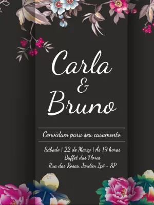 Convite de Casamento Floral Escuro para Editar Online