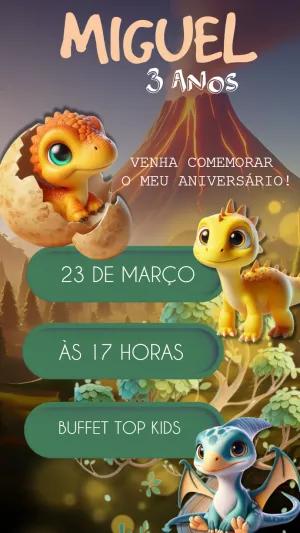 Convite de Aniversário Dino Baby Fofo para Editar Online