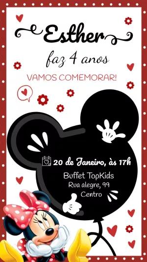 Convite Aniversário Minnie Mouse Vermelha para Editar Online