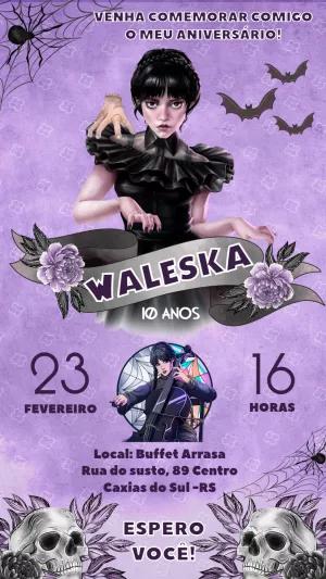 Convite de Aniversário Wandinha Addams para Editar Online