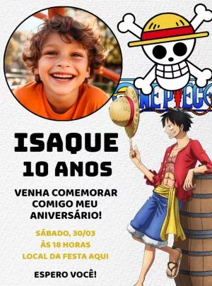 Convite Aniversário One Piece com Foto para Editar Online