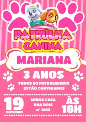 Convite Aniversário Patrulha Canina Menina para Editar Online