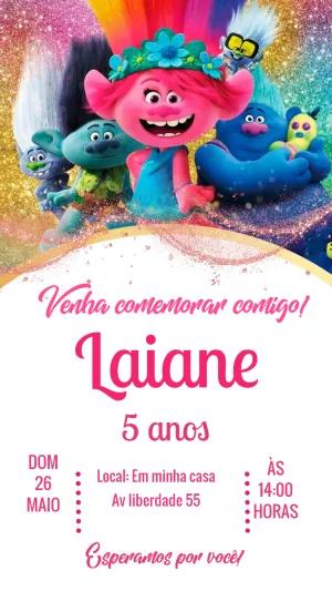 Convite de Aniversário Trolls com Personagens para Editar Online