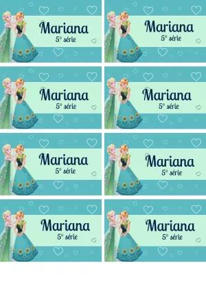 Etiqueta Escolar Frozen Editável com Elsa e Anna para Imprimir