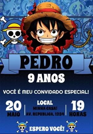 Convite de Aniversário One Piece com Luffy para Editar Online