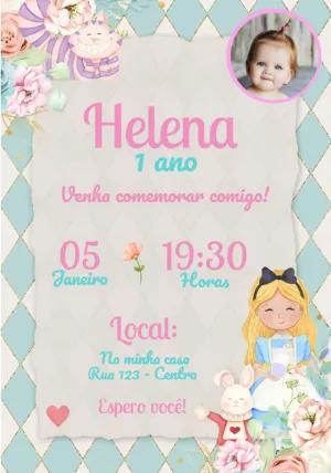 Convite Aniversário Alice no País das Maravilhas com Foto para Editar