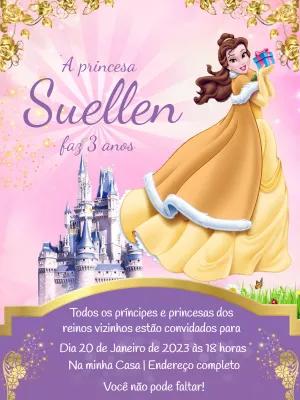 Convite de Aniversário da Princesa Bela para Editar Online