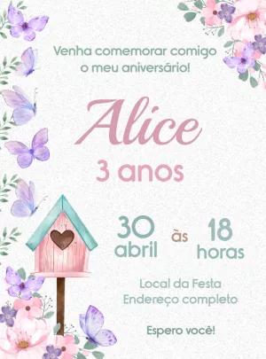 Convite Aniversário Jardim das Borboletas para Editar Online