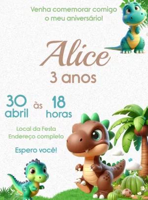 Convite Aniversário Dinossauro Baby para Editar Online